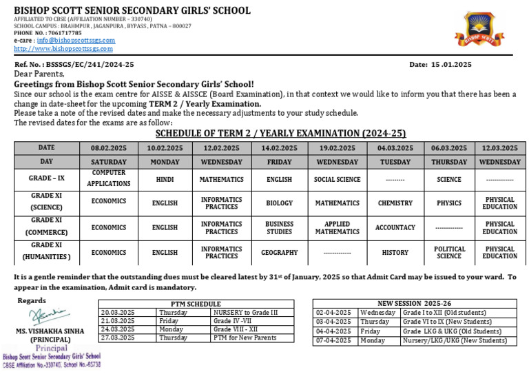 Revised Exam Schedule for 2024-25 | PDF | Educational Stages ...