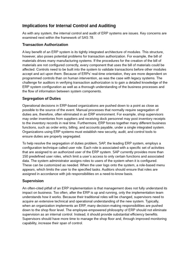 Implications For Internal Control and Auditing | PDF | Security ...