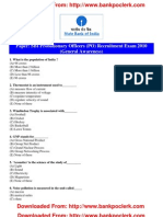 SBI Probationary Officers PO Recruitment Exam Paper General Awareness 2010