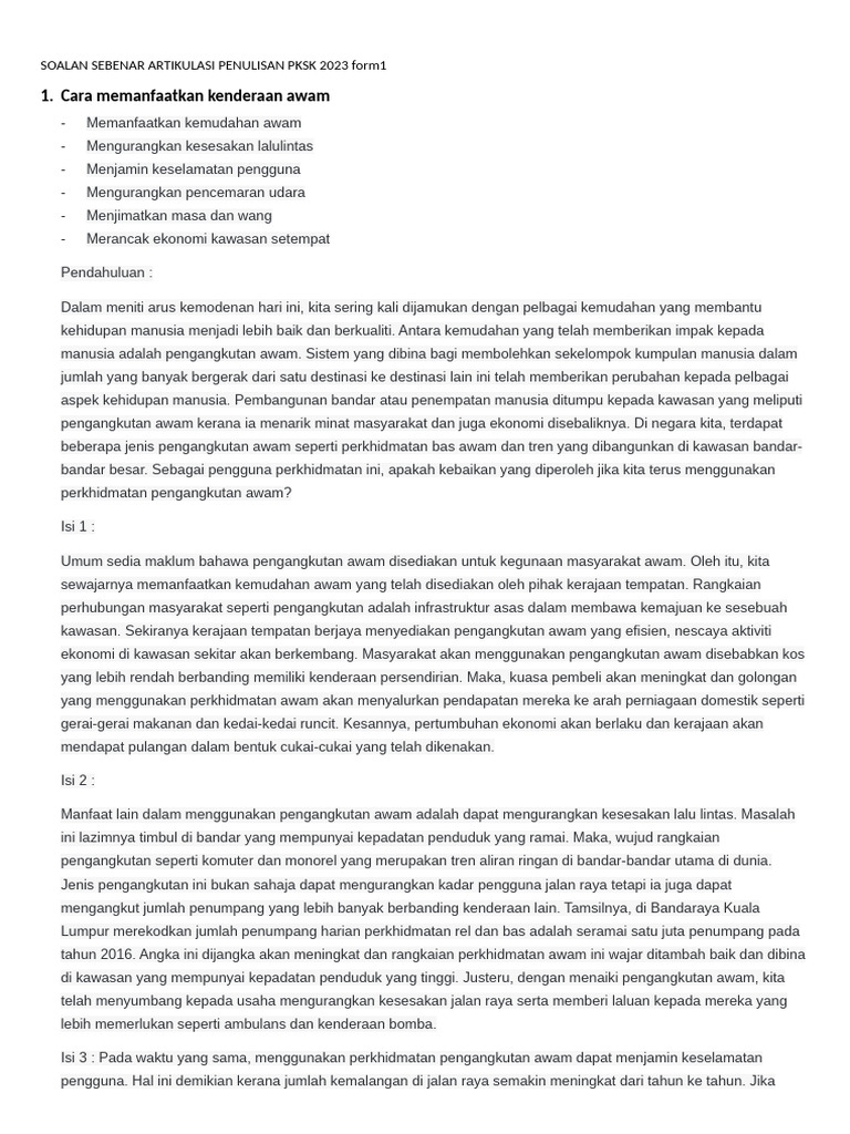 Contoh Artikulasi Penulisan PKSK 2023 | PDF
