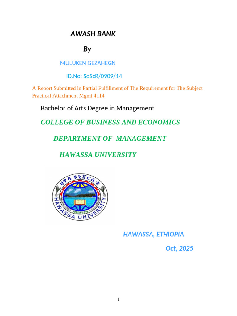 Awash Bank Internship Report Overview | PDF | Banks | Cheque