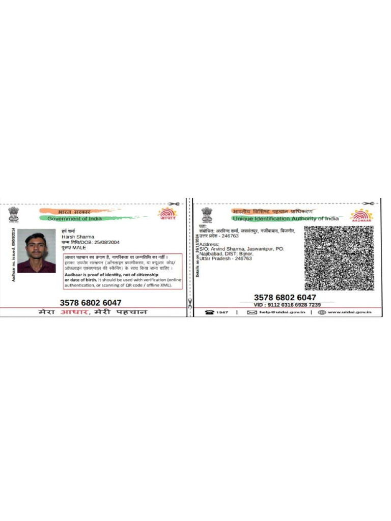 Aadhaar Card Details for Harsh Sharma | PDF