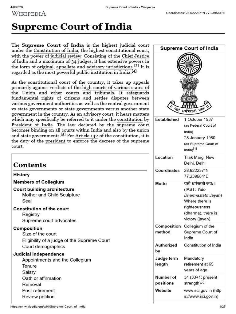 Supreme Court of India - Wikipedia | PDF | Supreme Court Of India ...
