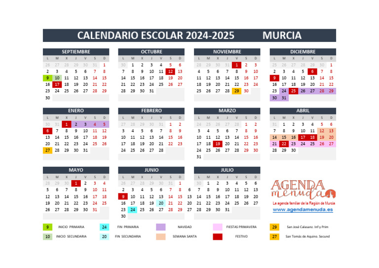 Calendario Escolar 2024-2025-MURCIA | PDF | Fiestas cristianas y días ...