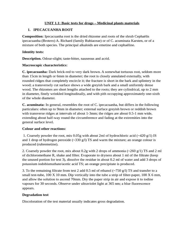 Medicinal Plant Material Tests | PDF | Leaf | Precipitation (Chemistry)