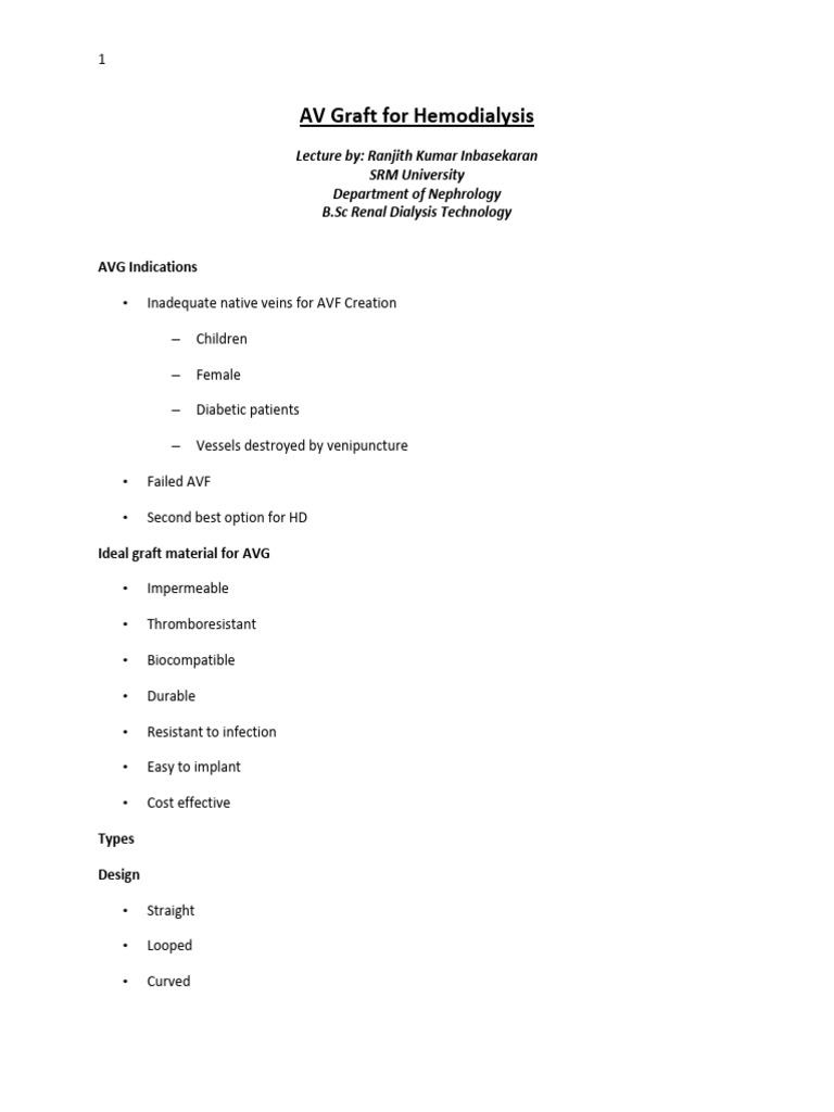 AV Graft For Hemodialysis | PDF