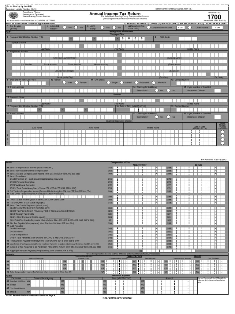 Annual Income Tax Return Form 1700 | PDF | Withholding Tax | Payments