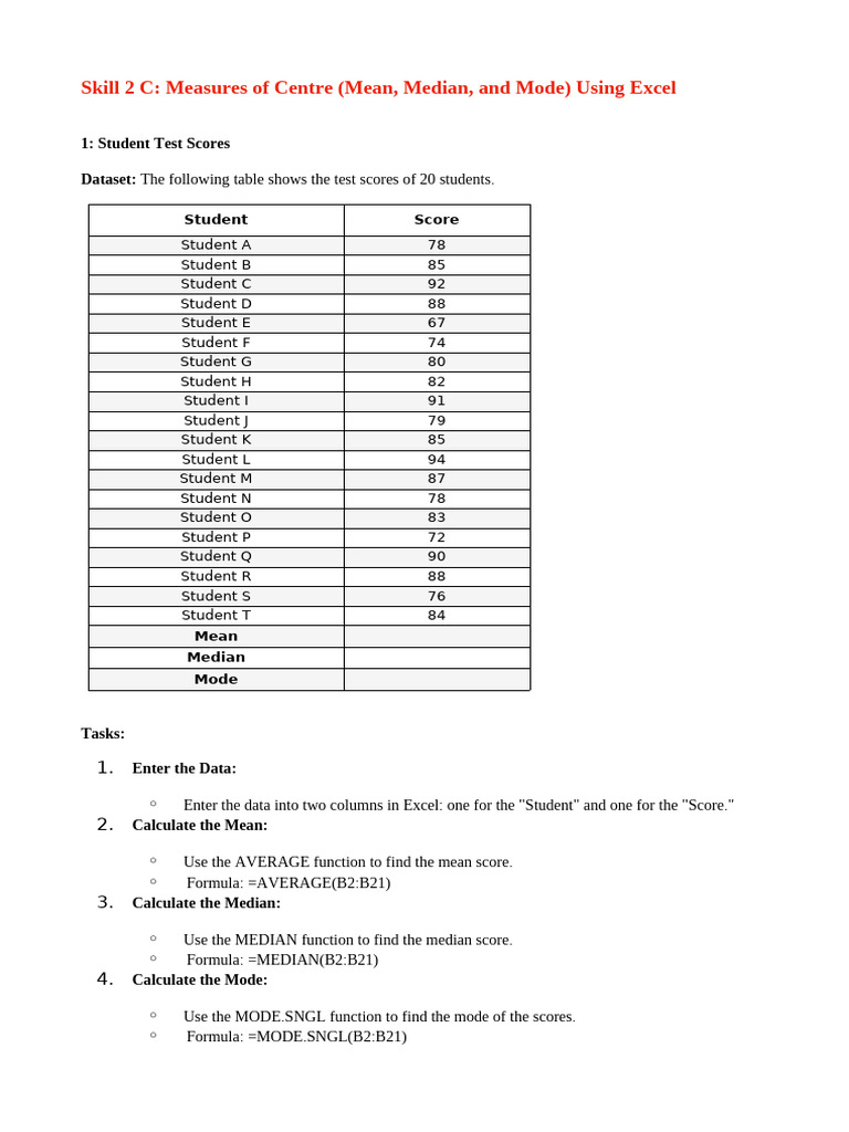Skill 2C Using Excel Practice | PDF