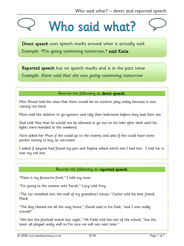Direct vs. Reported Speech Guide | PDF