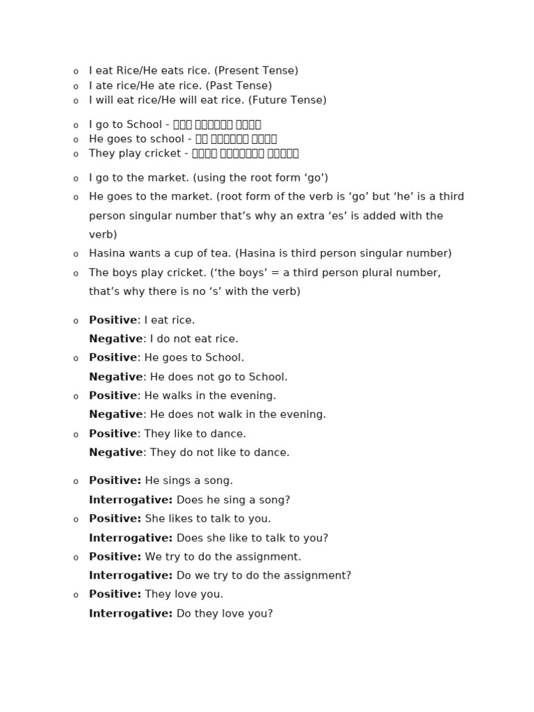 Tenses and Sentences with 