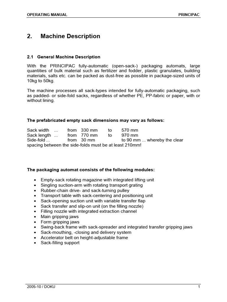 02 Machine Description | PDF | Manufactured Goods | Equipment