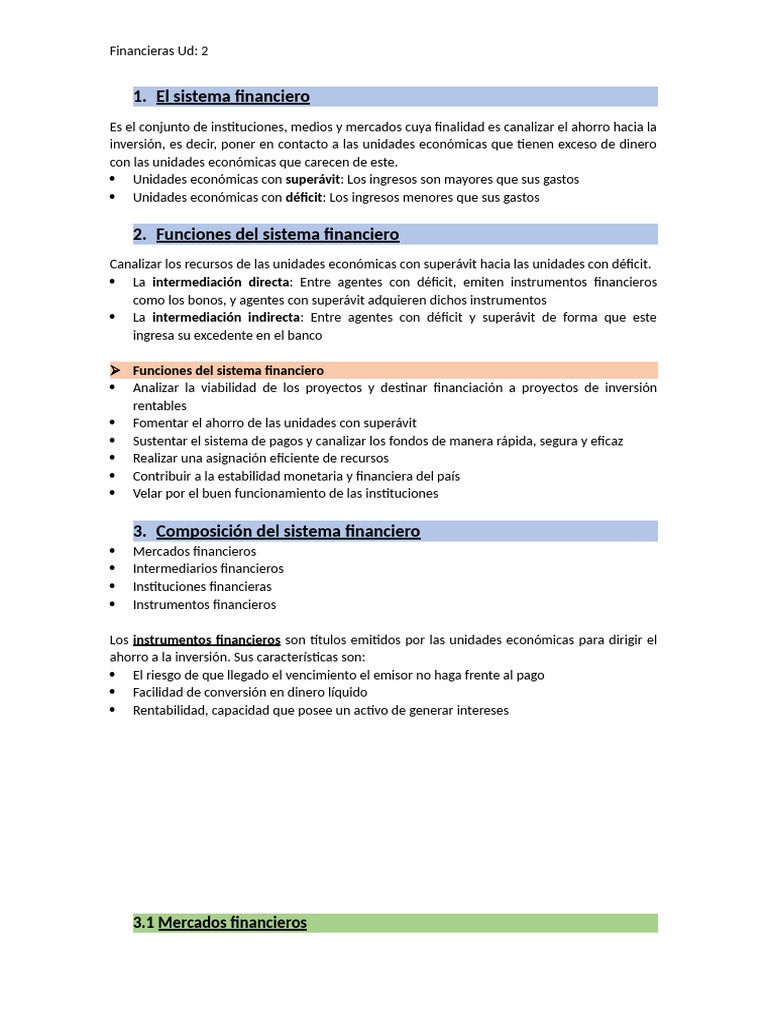 Funciones y Estructura del Sistema Financiero | PDF | Sistema ...