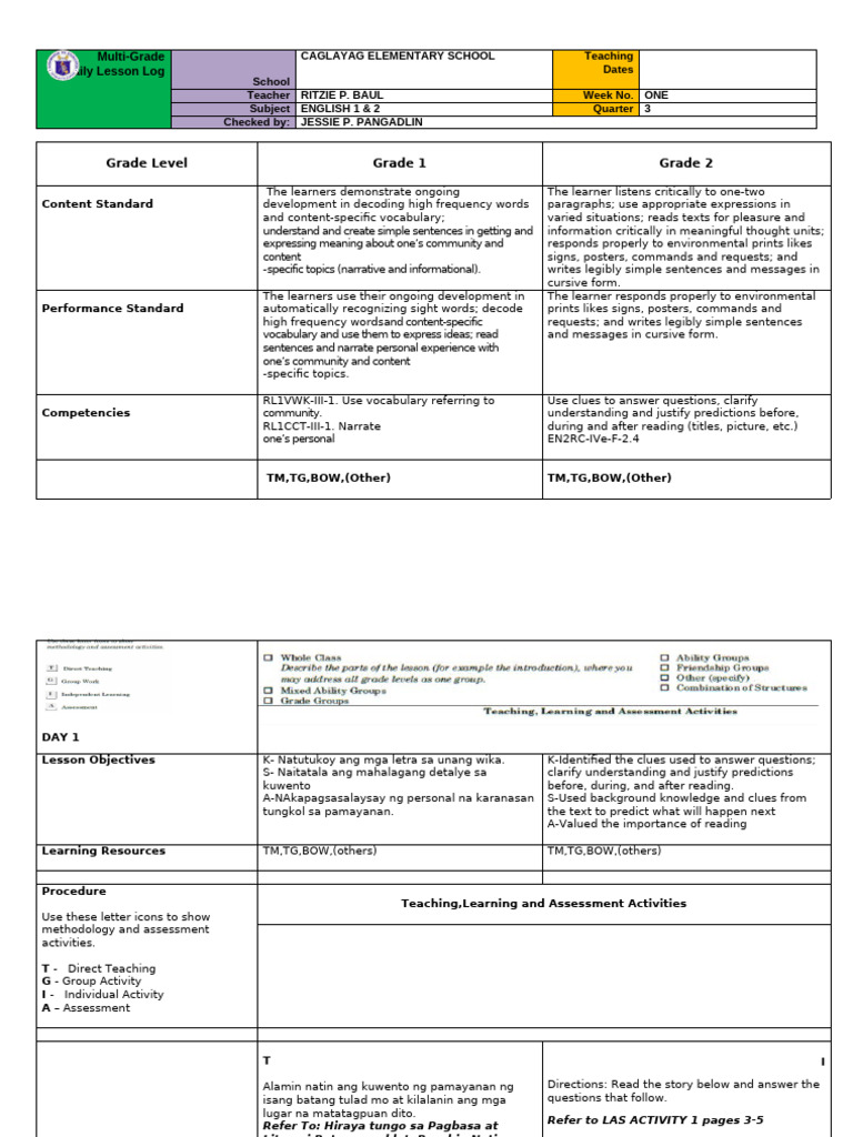 Week-1-Q3-Reading 1 & English 2 | PDF | Vocabulary | Learning