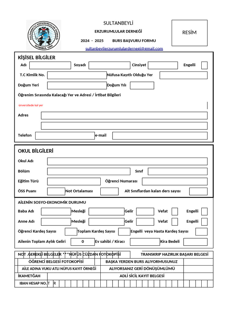 2024 Yili Burs Başvuru Formu | PDF