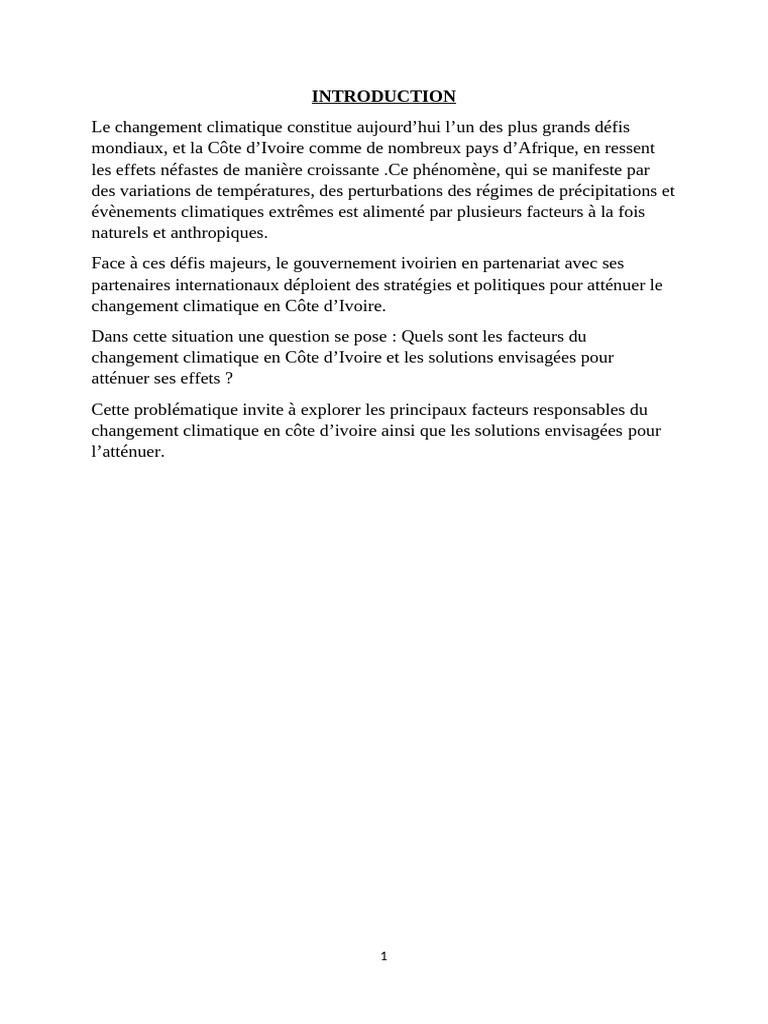 Changement climatique en Côte d'Ivoire : causes et solutions | PDF ...