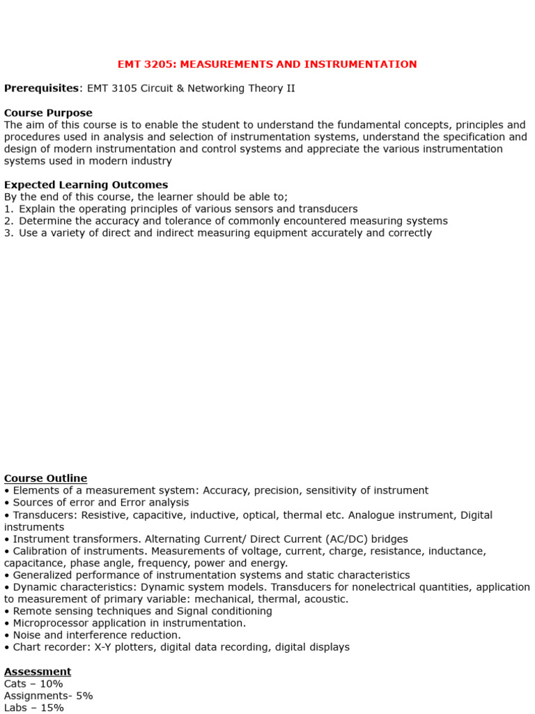 Measurement and Instrumentation Course Overview | PDF | Inductor ...