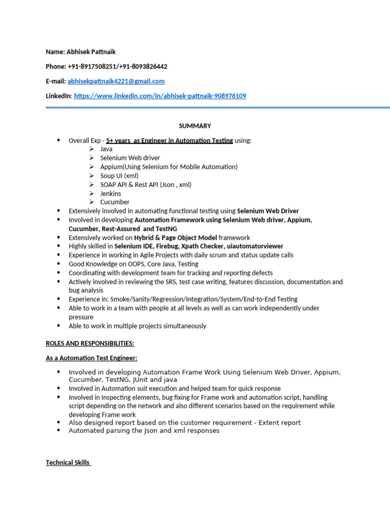1593667220190resume Abhisek | PDF | Selenium (Software) | Software Testing