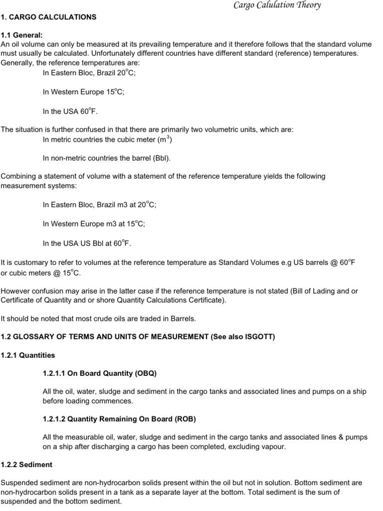 Cargo Calculations Explanation Density Weight