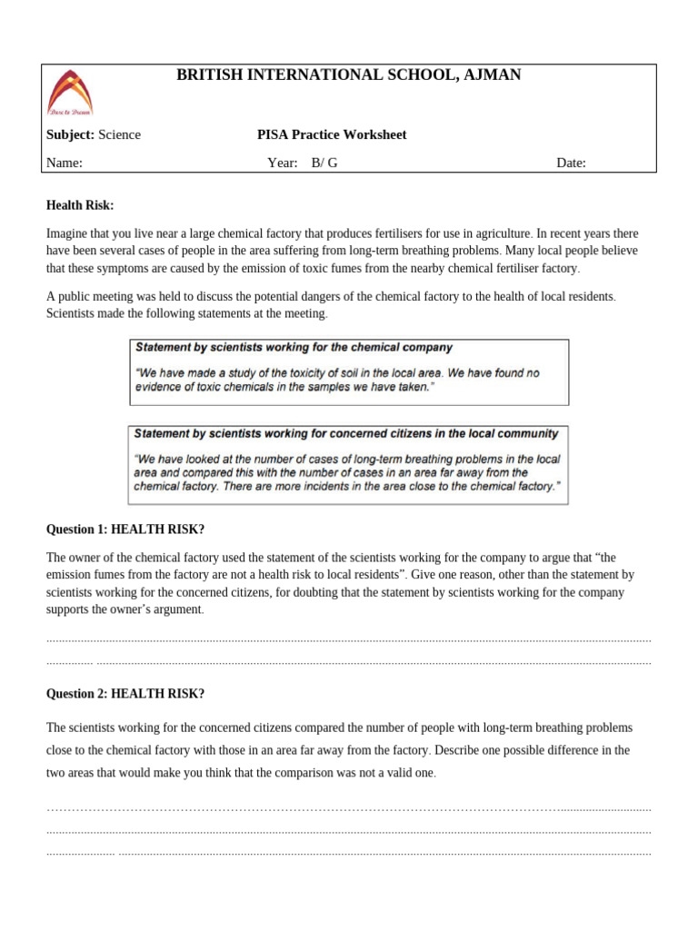 Pisa Worksheet Science | PDF | Venus | Sun
