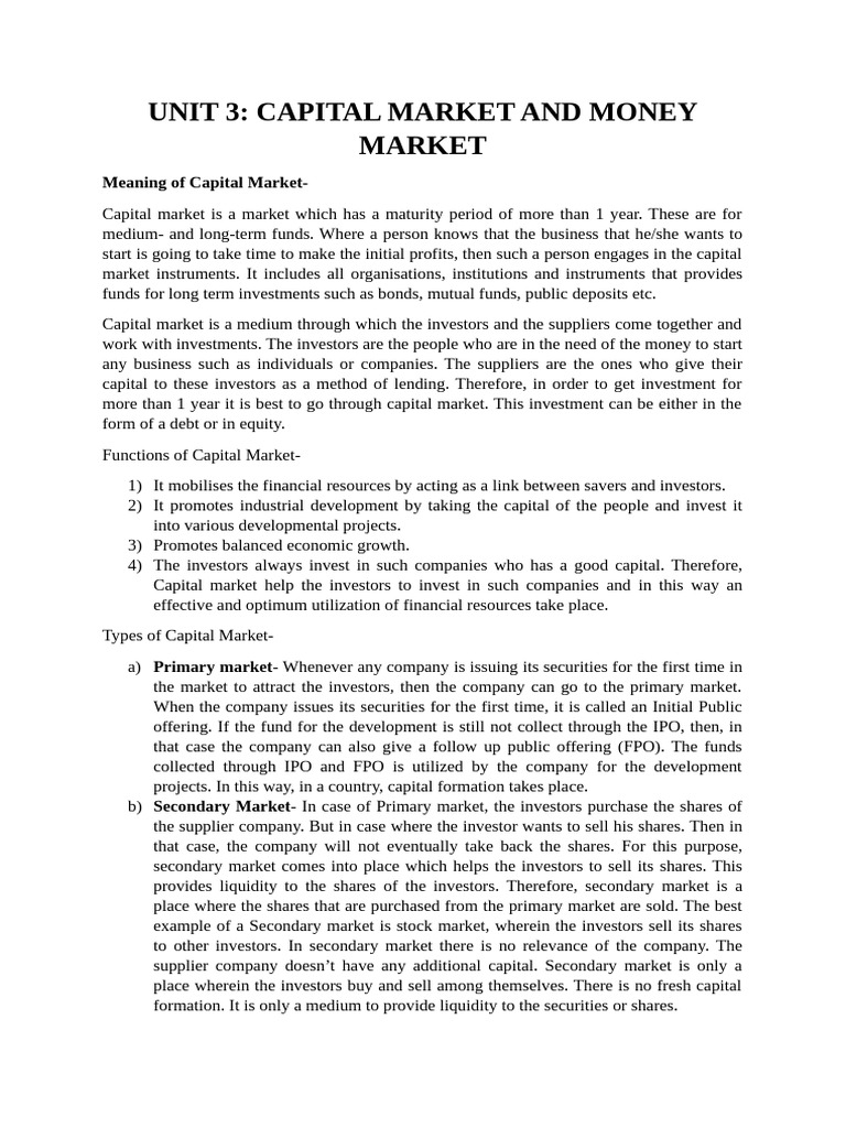 Understanding Capital and Money Markets | PDF | Capital Market ...