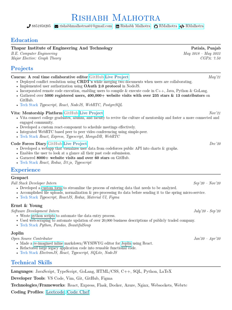 Rishabh Malhotra Resume | PDF | Computer Science | Systems Architecture