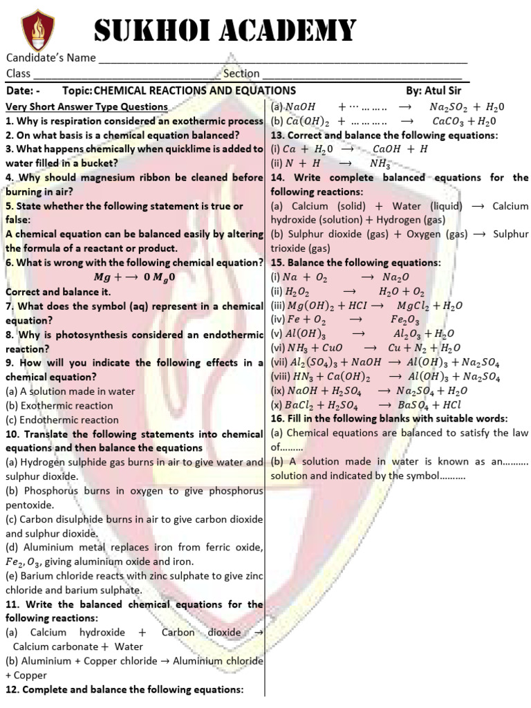 CHEMICAL REACTIONS AND EQUATIONS 23-1-2025 | PDF | Oxide | Chemical ...