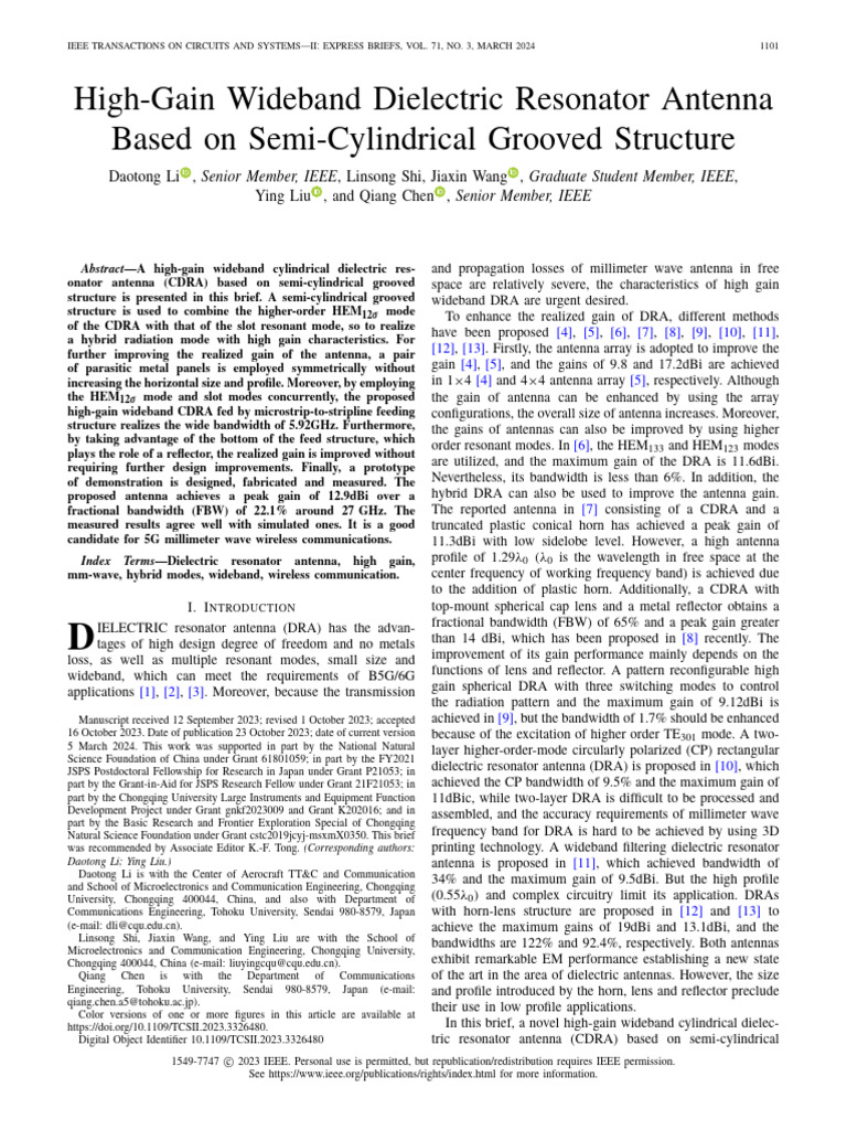 High-Gain Wideband Dielectric Antenna | PDF | Antenna (Radio) | Wireless