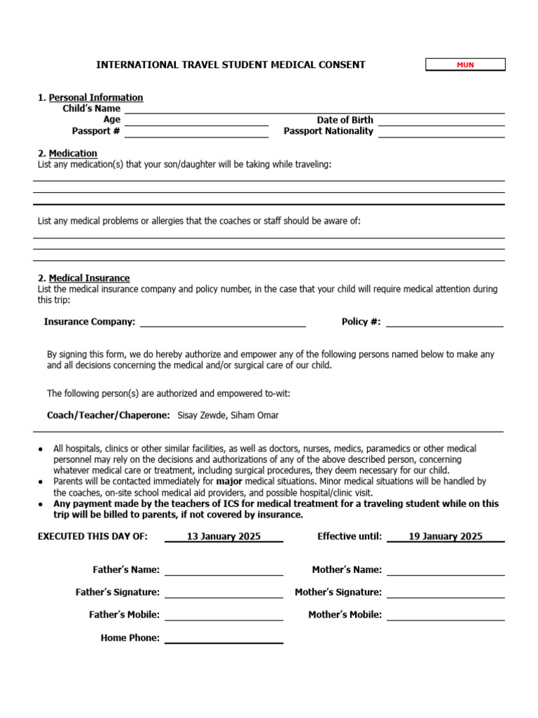 Medical Release Form - MUN - Vienna - January 2025 | PDF