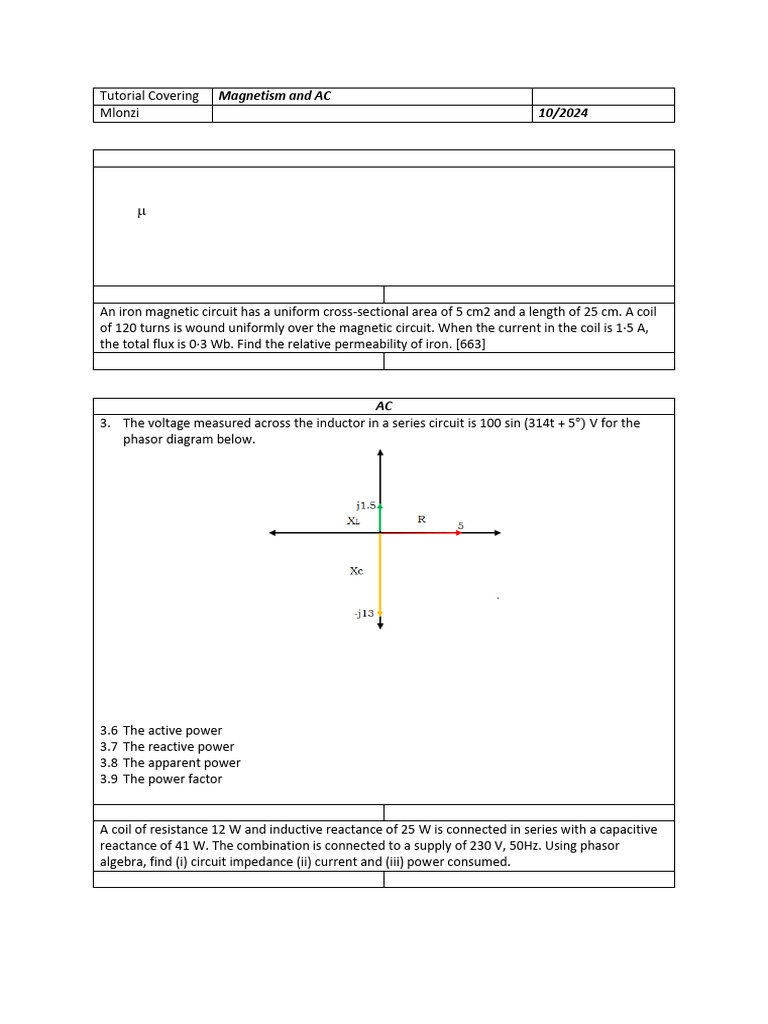 Magnetism and AC Circuit Analysis Guide | PDF | Inductor | Electrical ...