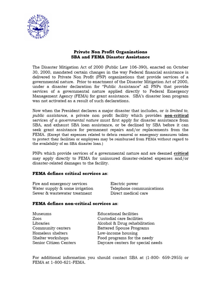 PNP Fact Sheet | PDF | Federal Emergency Management Agency | Small ...