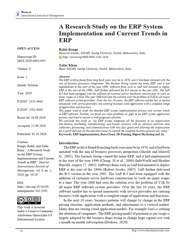 ERP System Implementation Trends 2020 | PDF | Enterprise Resource ...