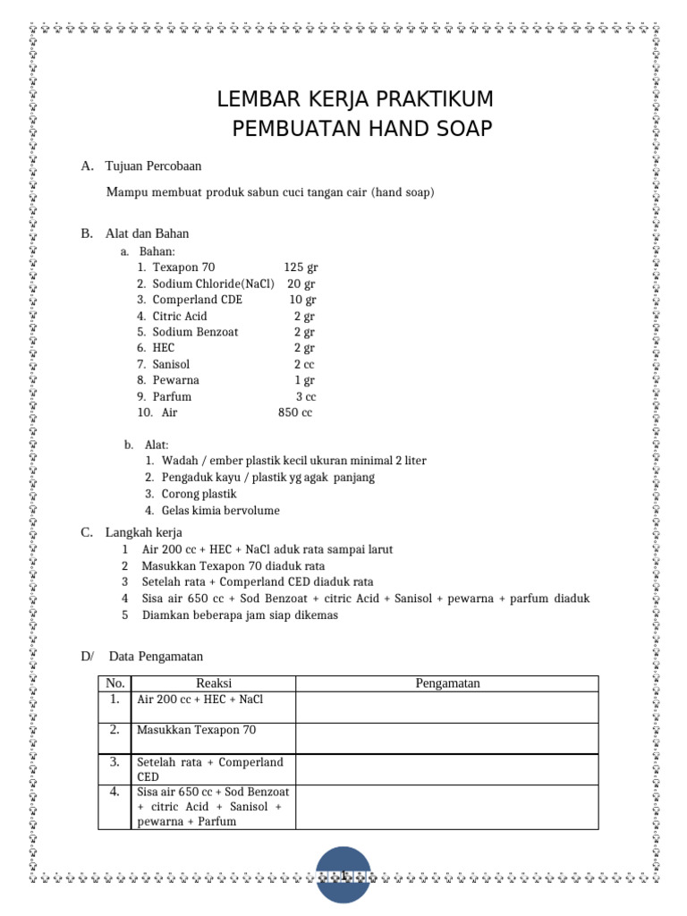 Bahan Pembuatan Hand Soap Cair | PDF