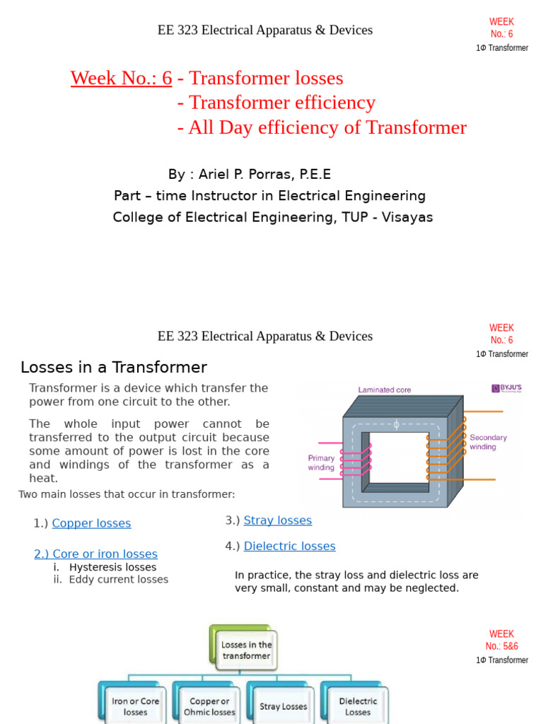 EE 323 - Electrical Apparatus & Devices - Week 6 | PDF | Transformer ...