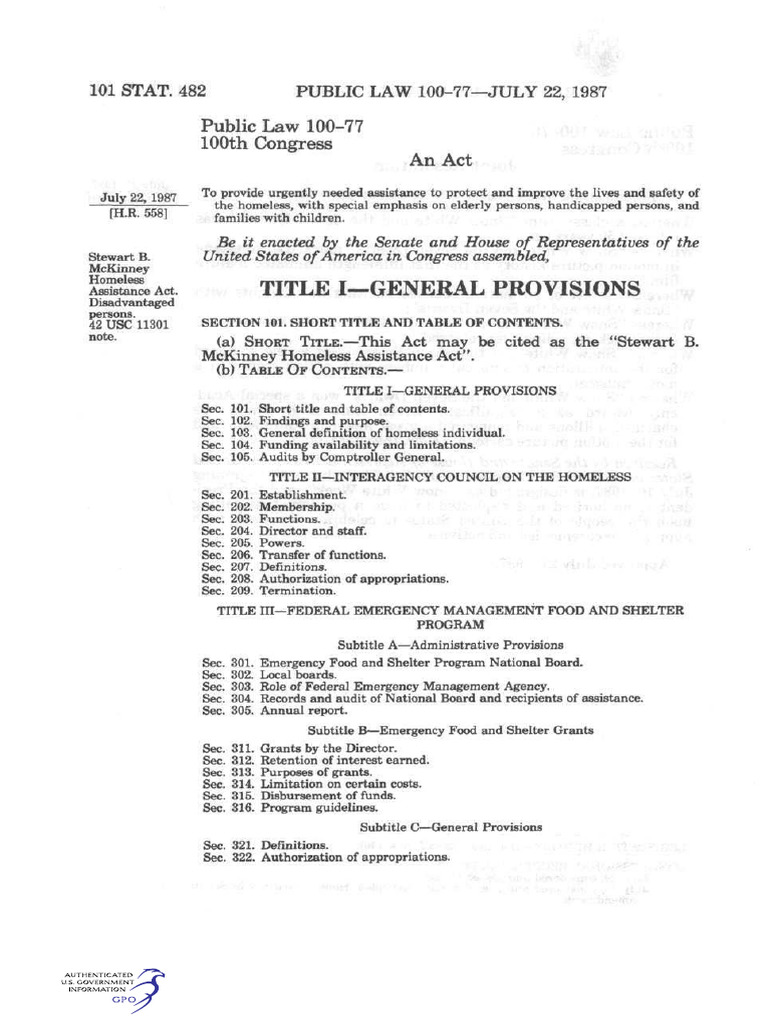 Stewart B. McKinney Act Overview | PDF | United States Code | Audit