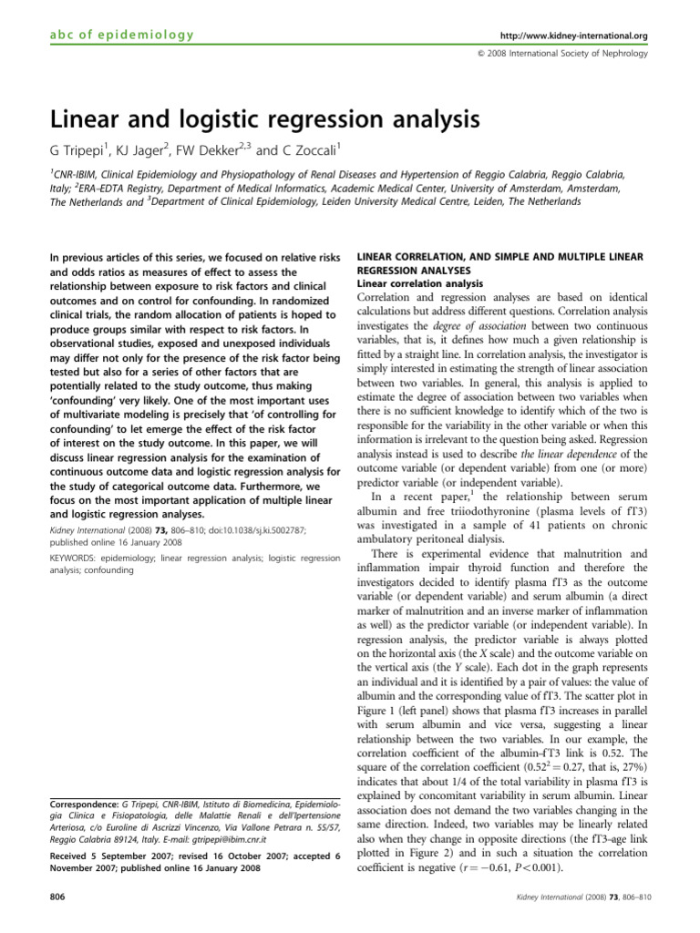Linear & Logistic Regression in Epidemiology | PDF | Linear Regression ...