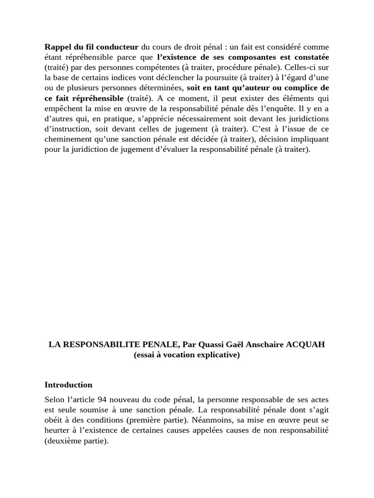 Conditions et obstacles à la responsabilité pénale | PDF | Délai de ...