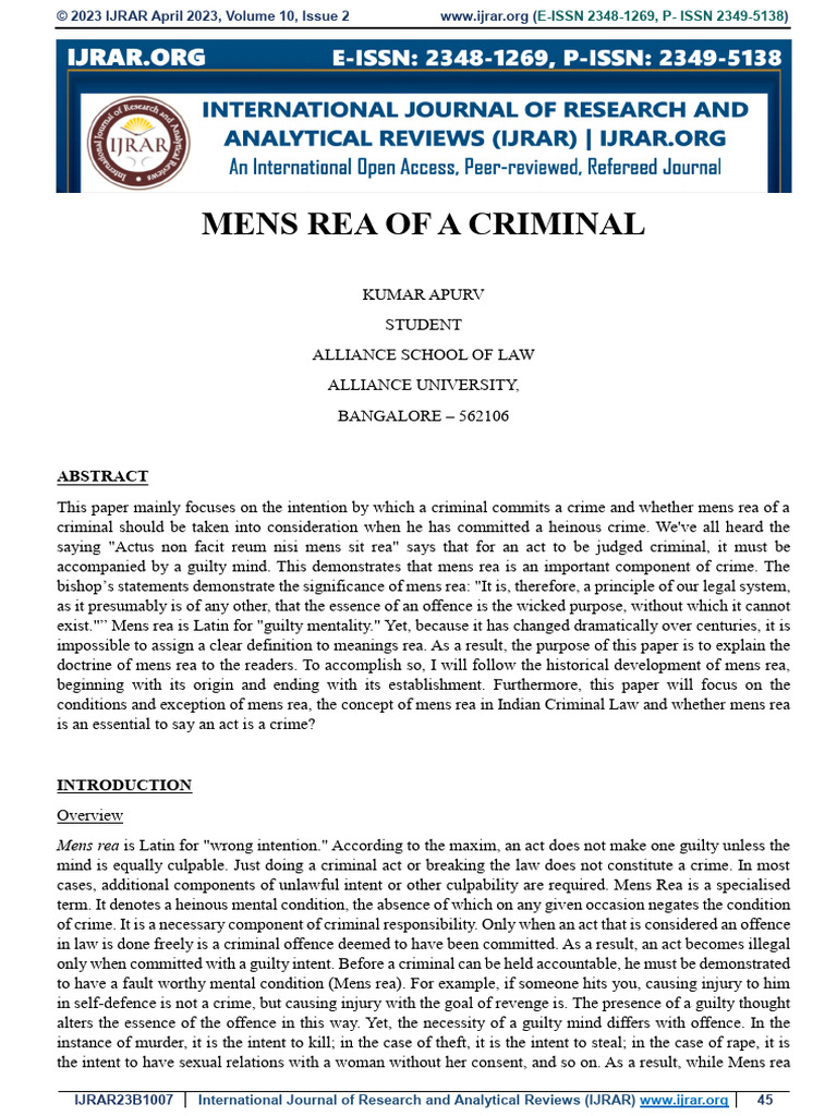 Mens Rea Exceptions in Indian Law | PDF | Mens Rea | Crimes