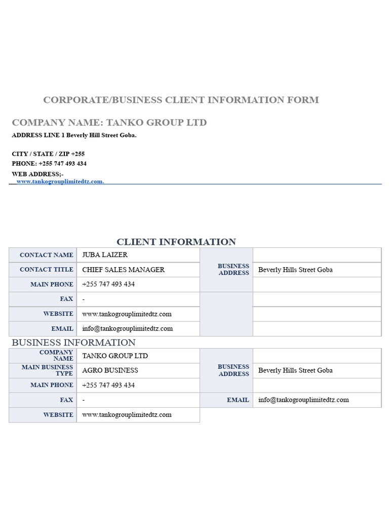 Tanko Group Ltd Client Info Form | PDF