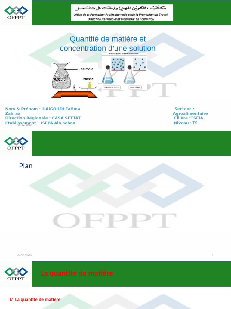 Concentration en quantité de matière | PDF | Concentration molaire | Chimie
