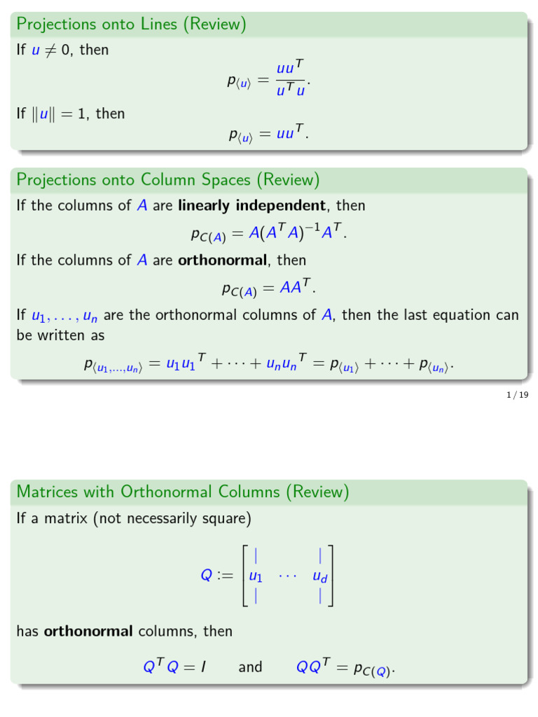 Orthonormal Columns in Matrix Projections | PDF | Matrix (Mathematics ...