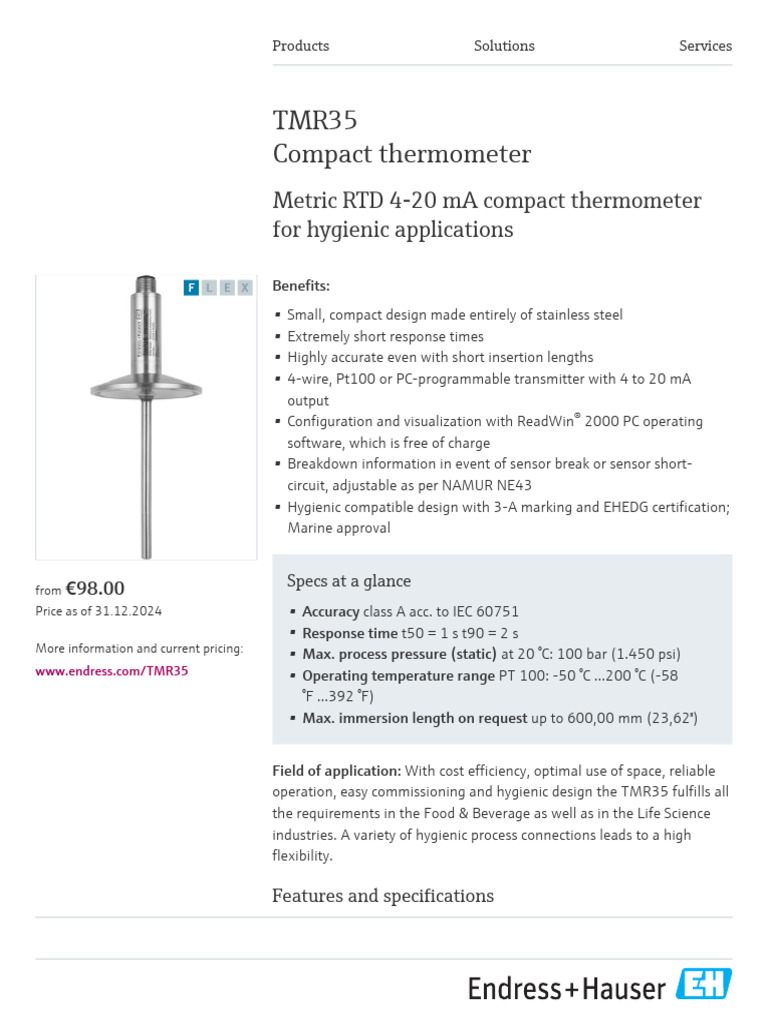 TMR35 Compact Thermometer Overview | PDF | Manufactured Goods | Equipment