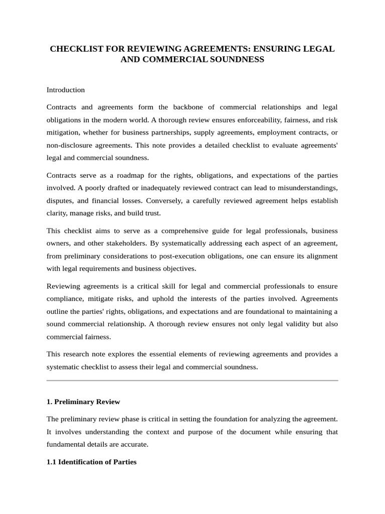 Agreement Review Checklist for Compliance | PDF | Non Disclosure ...