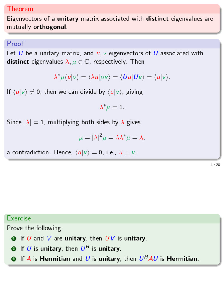 Eigenvectors of Unitary Matrices | PDF | Eigenvalues And Eigenvectors ...
