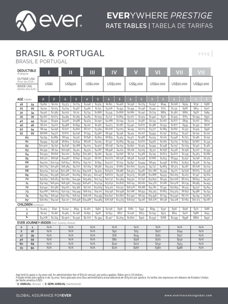 Global Insurance Rate Tables 2025 | PDF