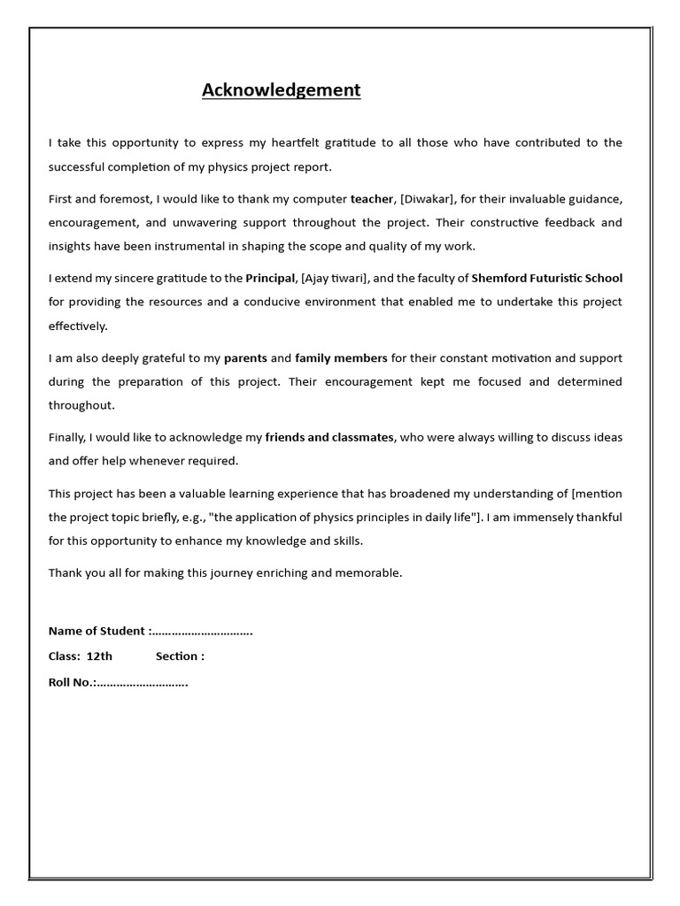 Student Project Acknowledgements | PDF