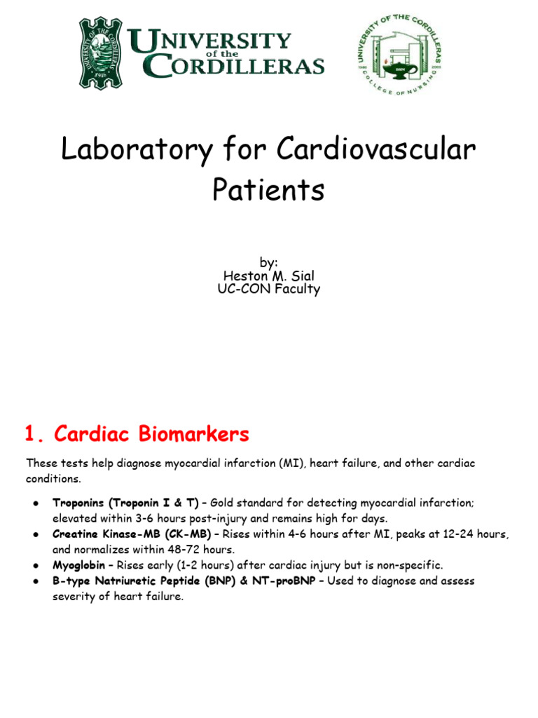Cardiovascular Lab Tests Overview | PDF | Myocardial Infarction ...