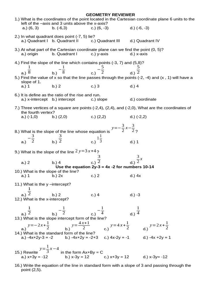 Geometry Review Questions and Answers | PDF | Cartesian Coordinate ...