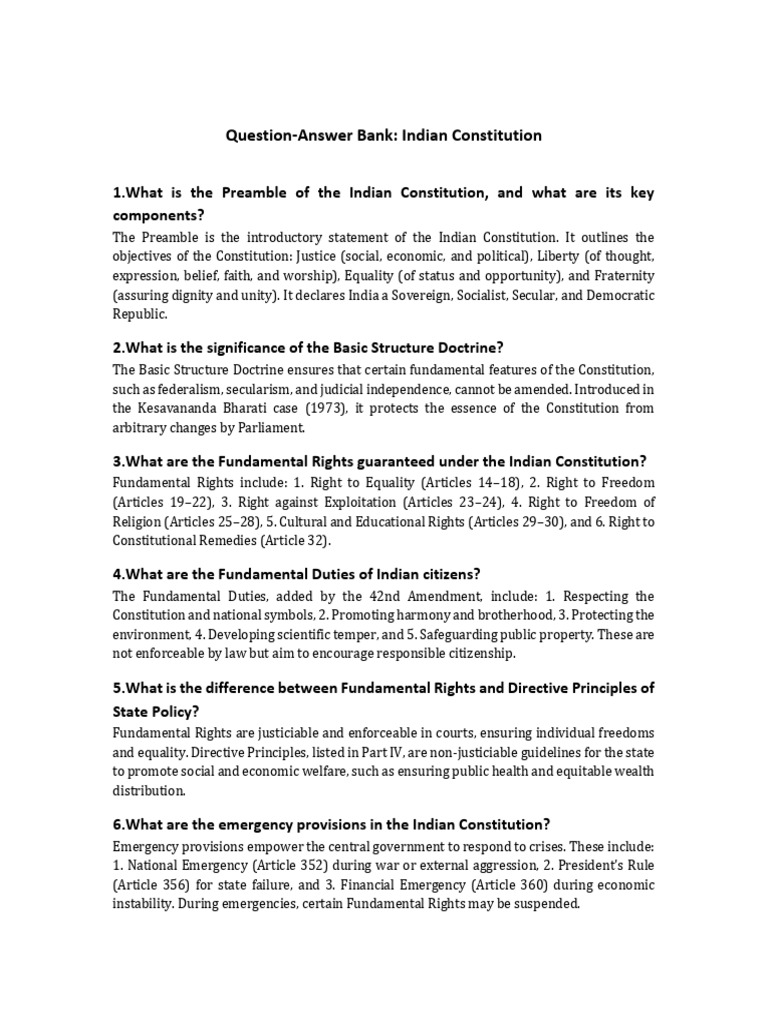 Indian Constitution Full QA Bank | PDF | Government Of India | Government