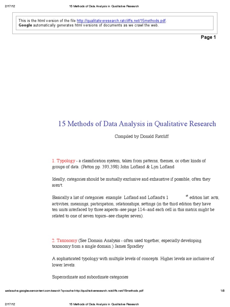 15 Methods of Data Analysis in Qualitative Research | PDF | Qualitative ...