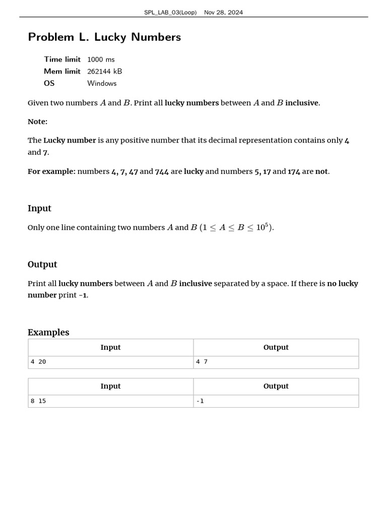 Problem L. Lucky Numbers: A B A B | PDF